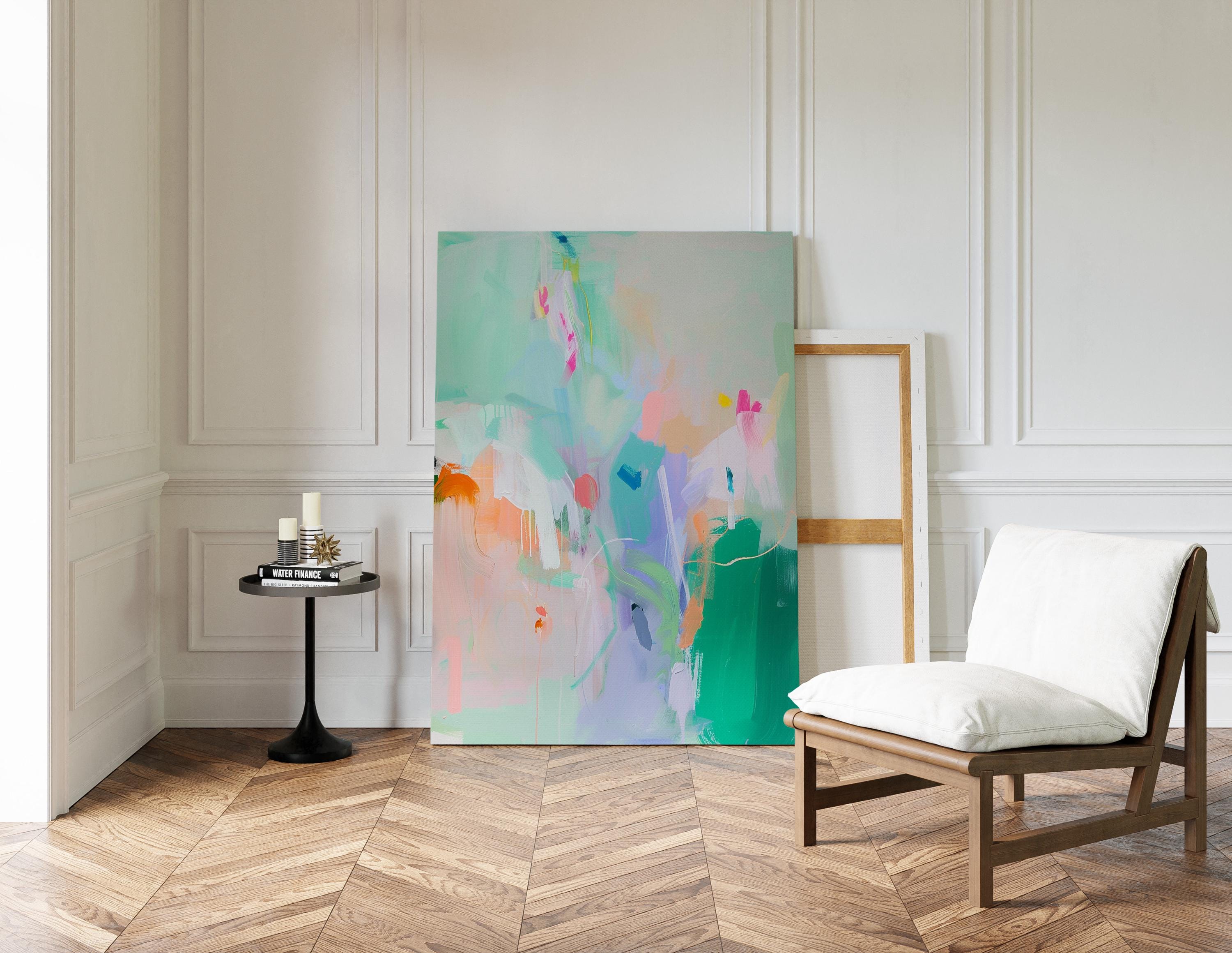 Abstract Wall Art Print, Pastel Abstract Painting, Colorful Modern Decor, Mint Green Pink Printable Wall Art