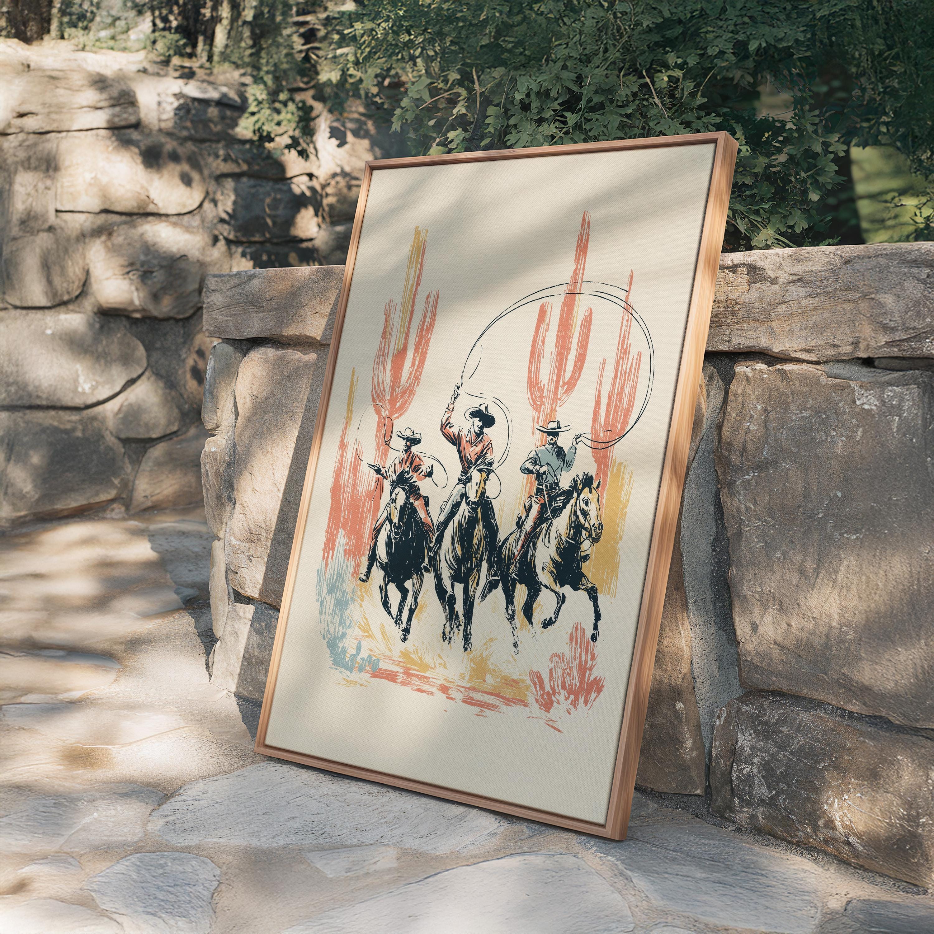 Cowboy Wall Art Print, Western Horse Rodeo Poster, Vintage Desert Decor