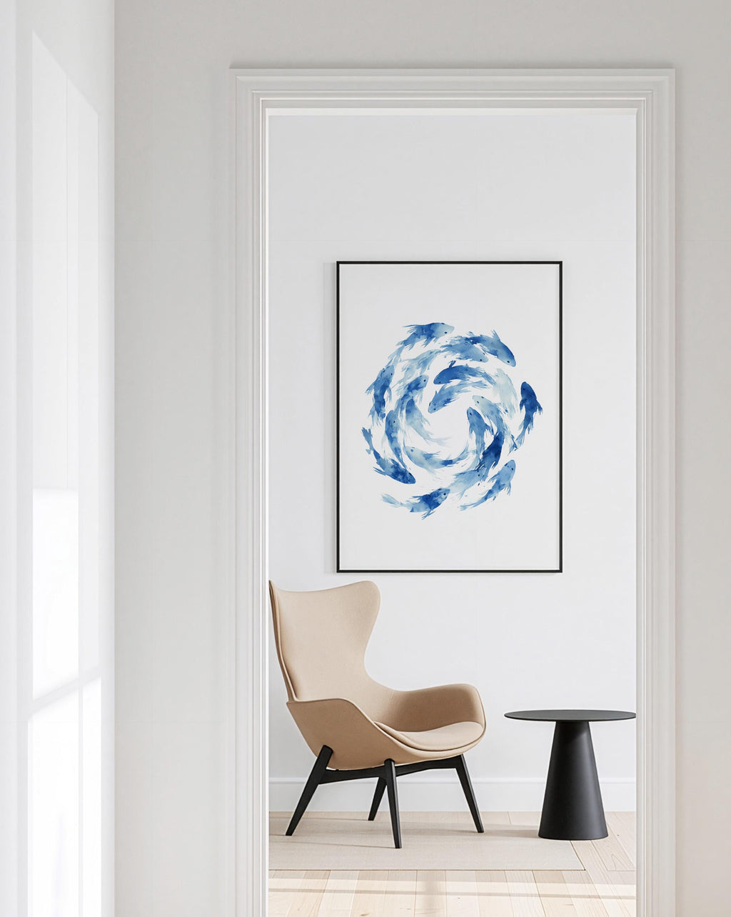 Fish Wall Art Print, Blue Watercolor Fish Poster, Coastal Bathroom Decor