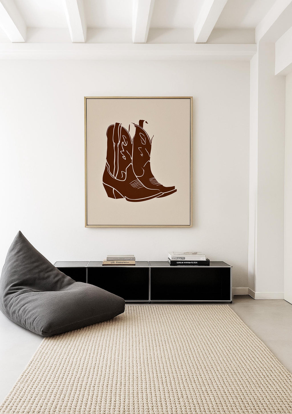 Cowboy Boot Art Print, Brown Western Wall Decor, Minimal Cowgirl Poster