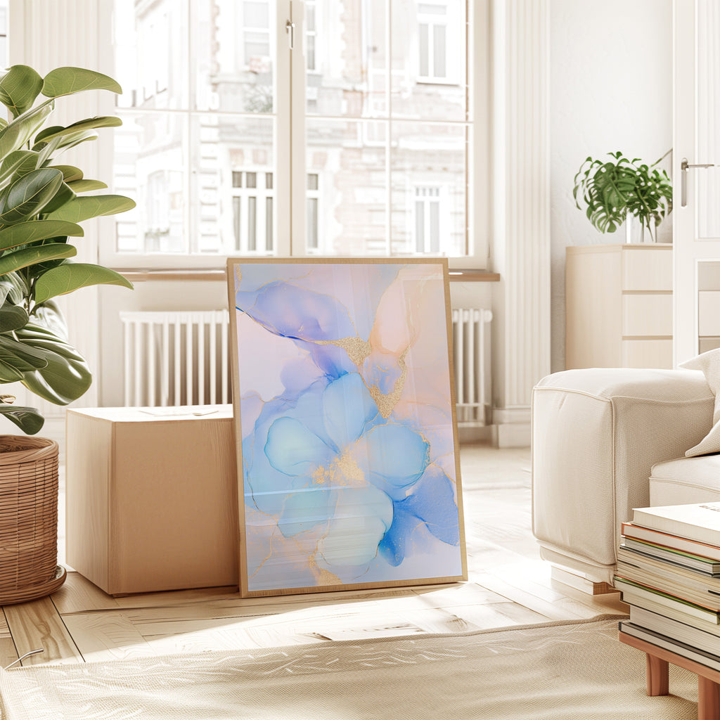 Blue Whisper – Abstract Floral Art Print