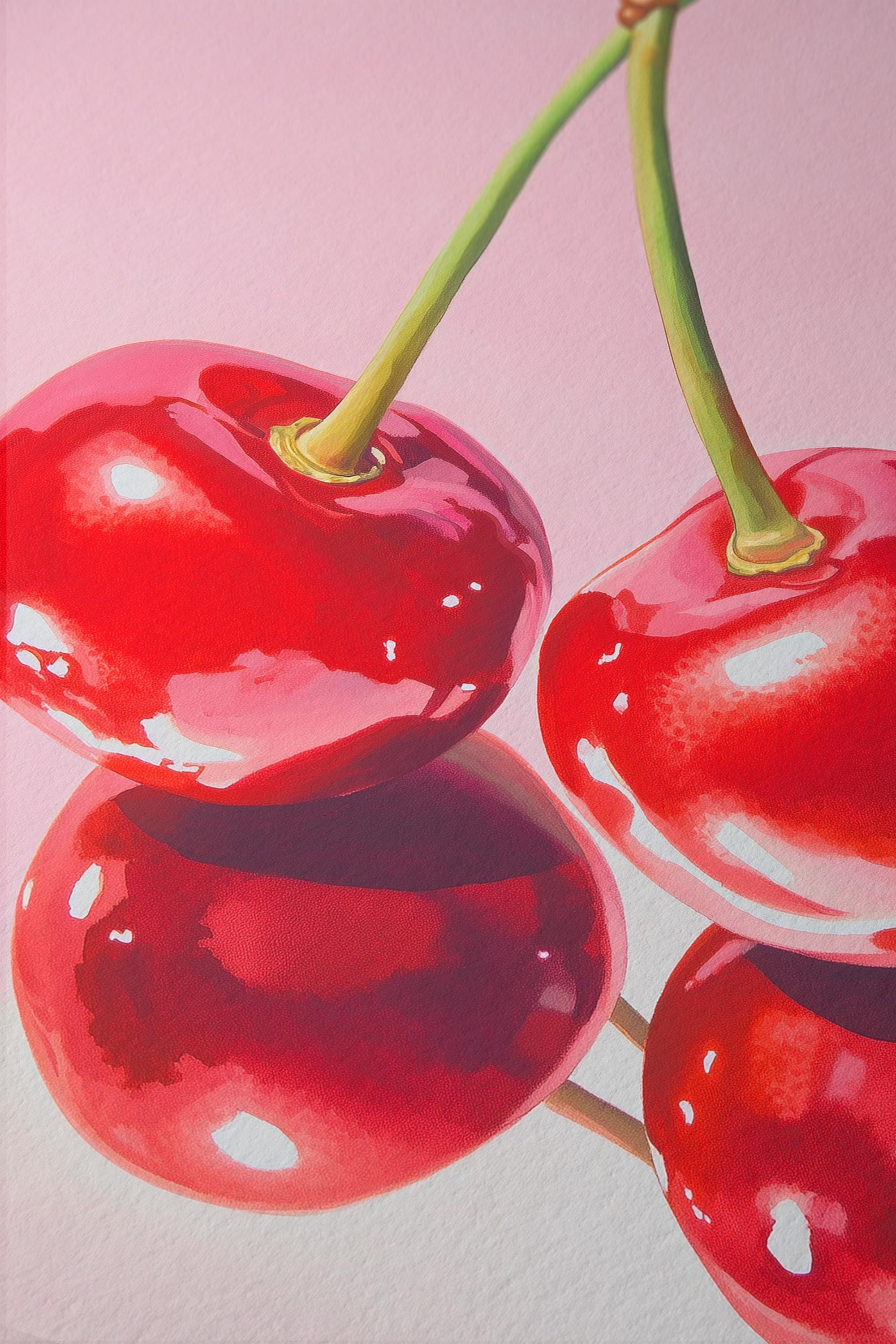 Cherry Wall Art Print, Pink Fruit Poster, Retro Kitchen and Dining Decor