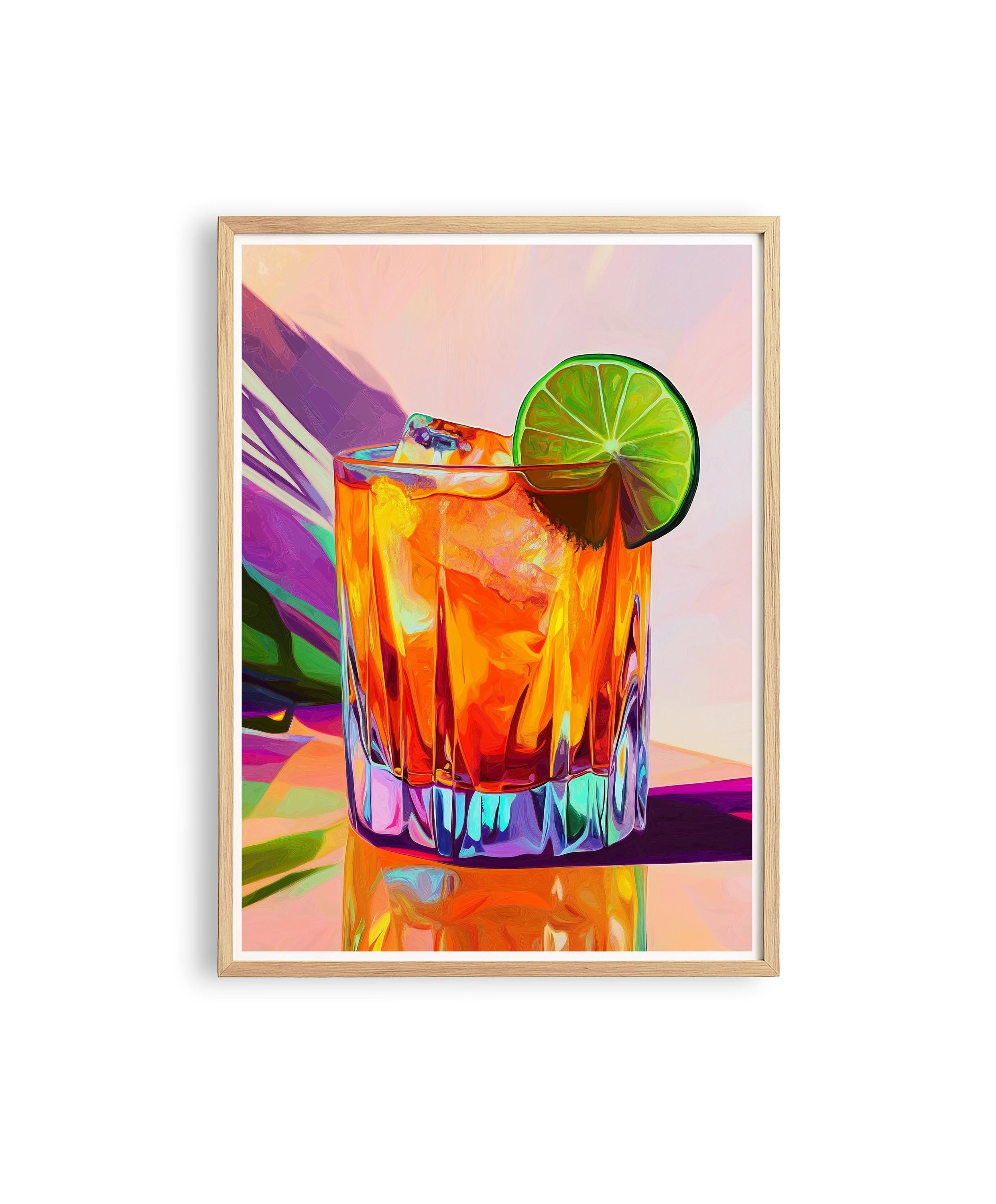 Lime Cocktail Art Print, Orange Drink Poster, Colorful Home Bar Decor