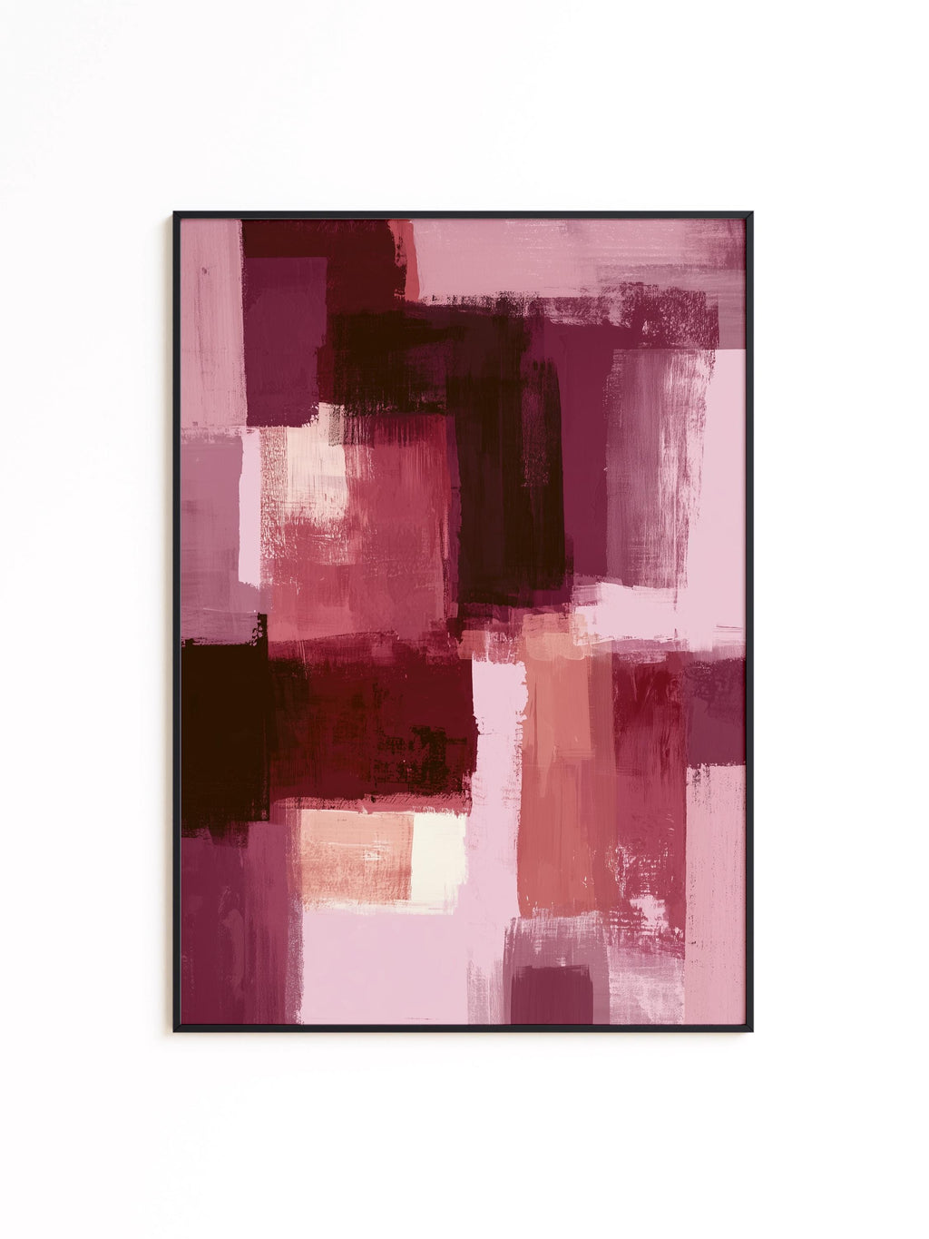 Burgundy Abstract Art Print, Pink Brushstroke Painting, Modern Wall Decor