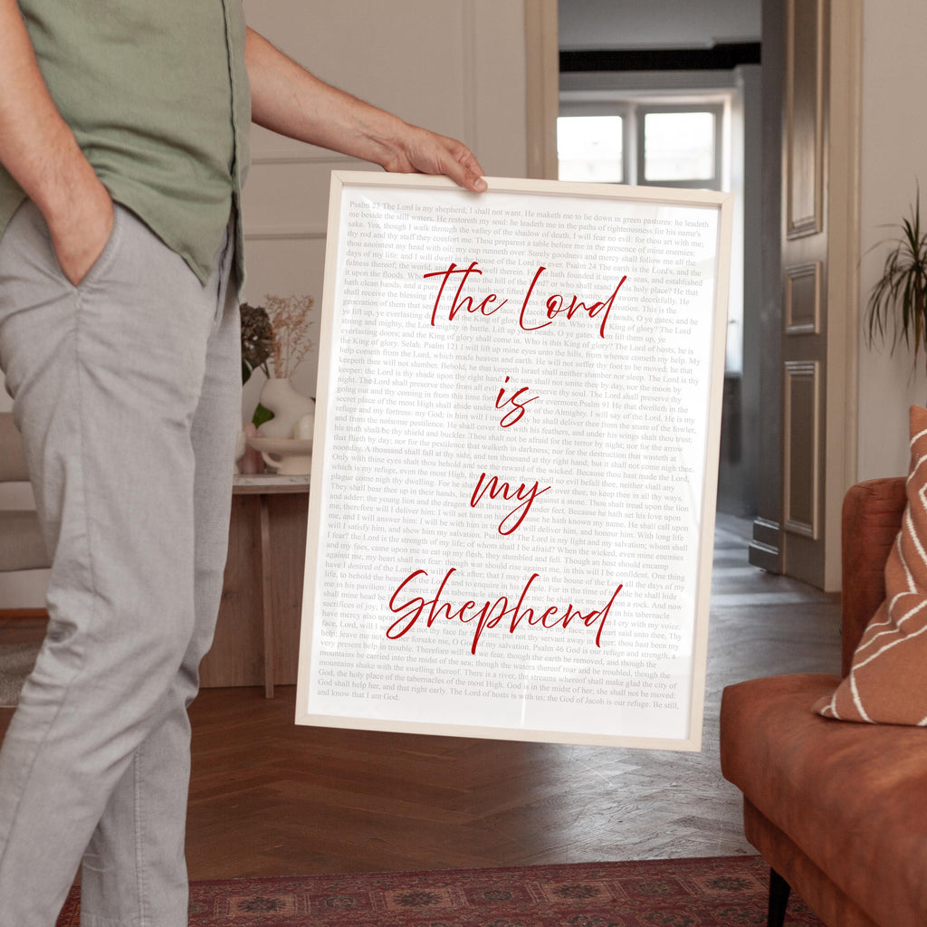 Psalm 23 Print, The Lord Is My Shepherd Wall Art, Christian Bible Verse Decor