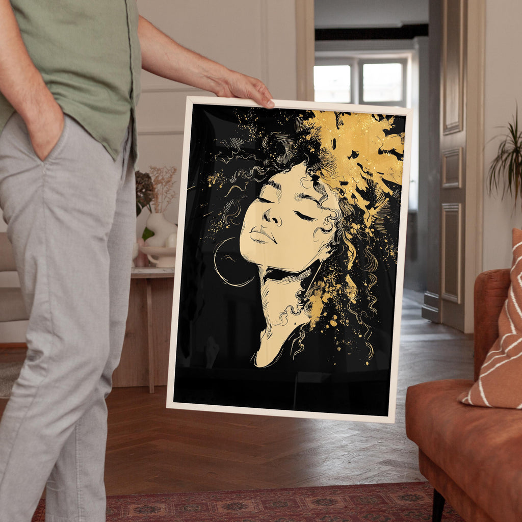 Black Gold Art Print, Woman Portrait Wall Art, Modern Afrocentric Decor