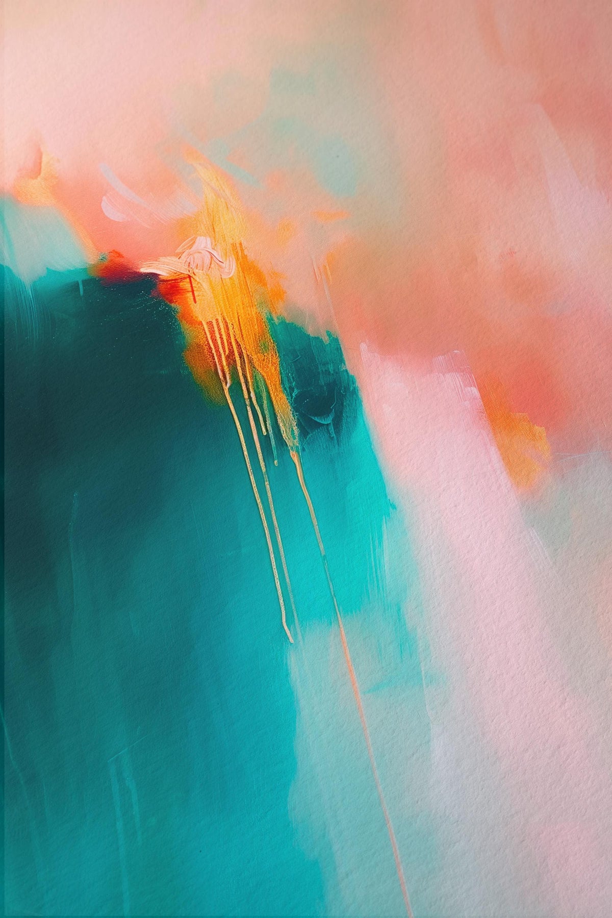 Teal Abstract Art Print, Coral Pink Painting, Modern Colorful Wall Decor