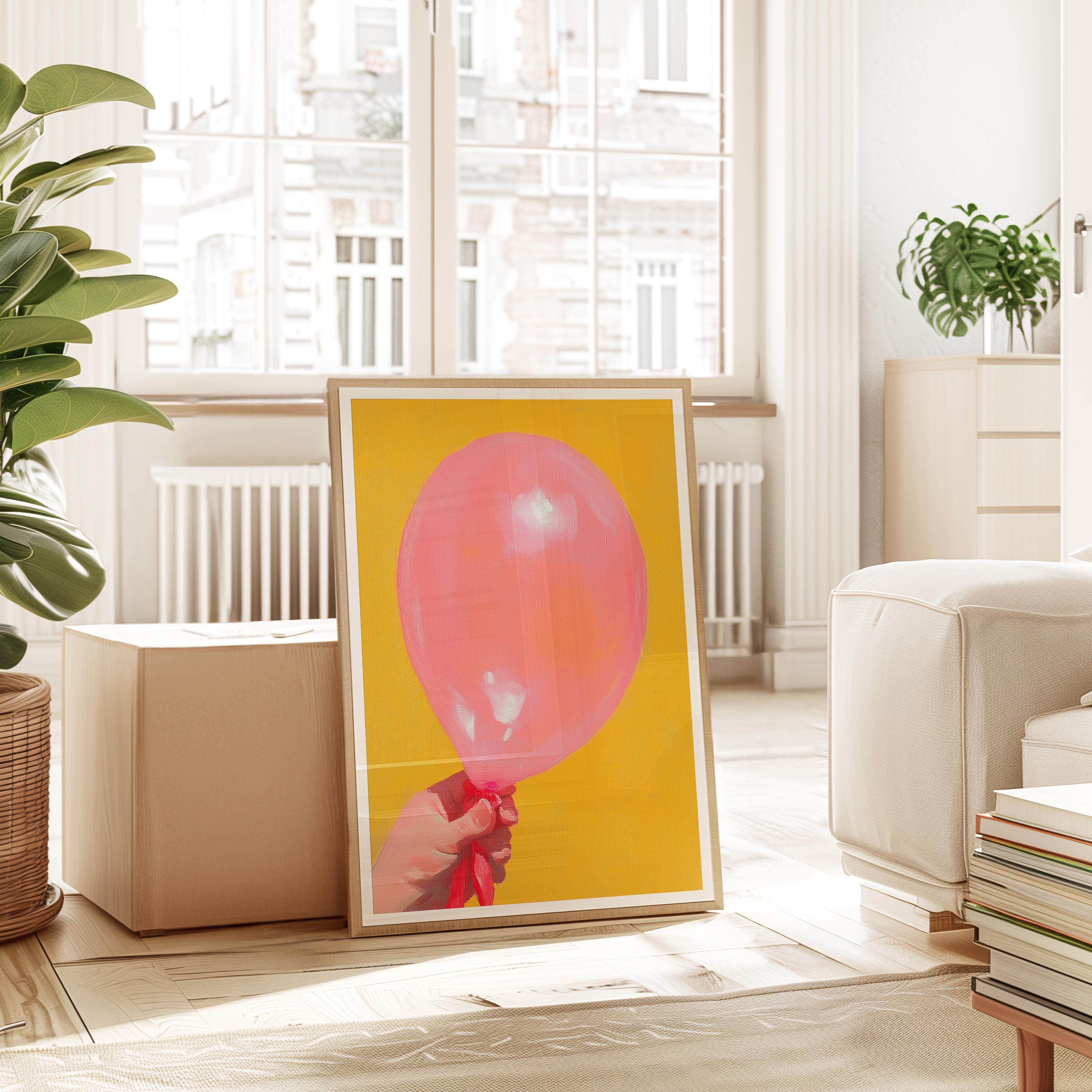 Pink Balloon Pop Art Print, Birthday Celebration Wall Art (Digital Download)
