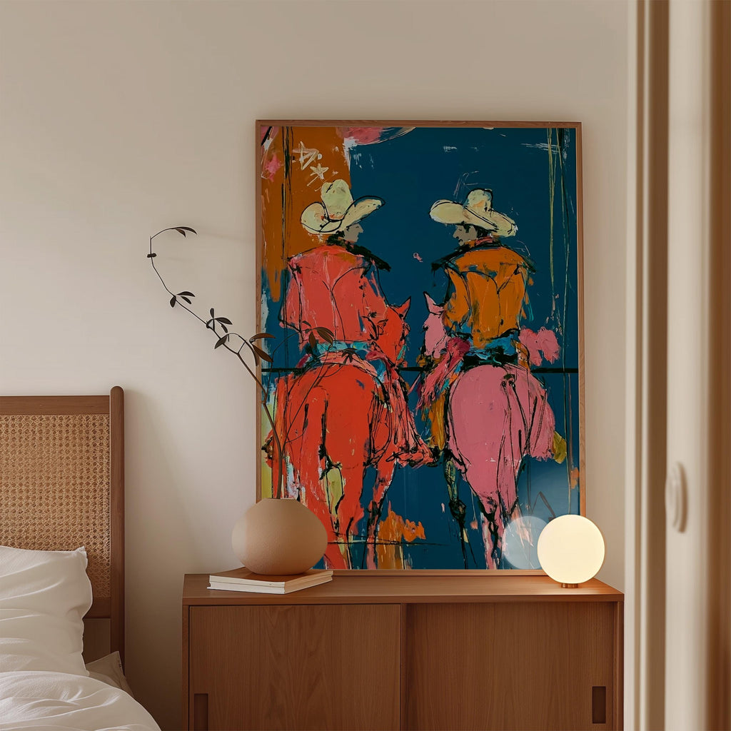 Cowboy Rider Art Print, Western Horse Wall Decor, Modern Rodeo Poster