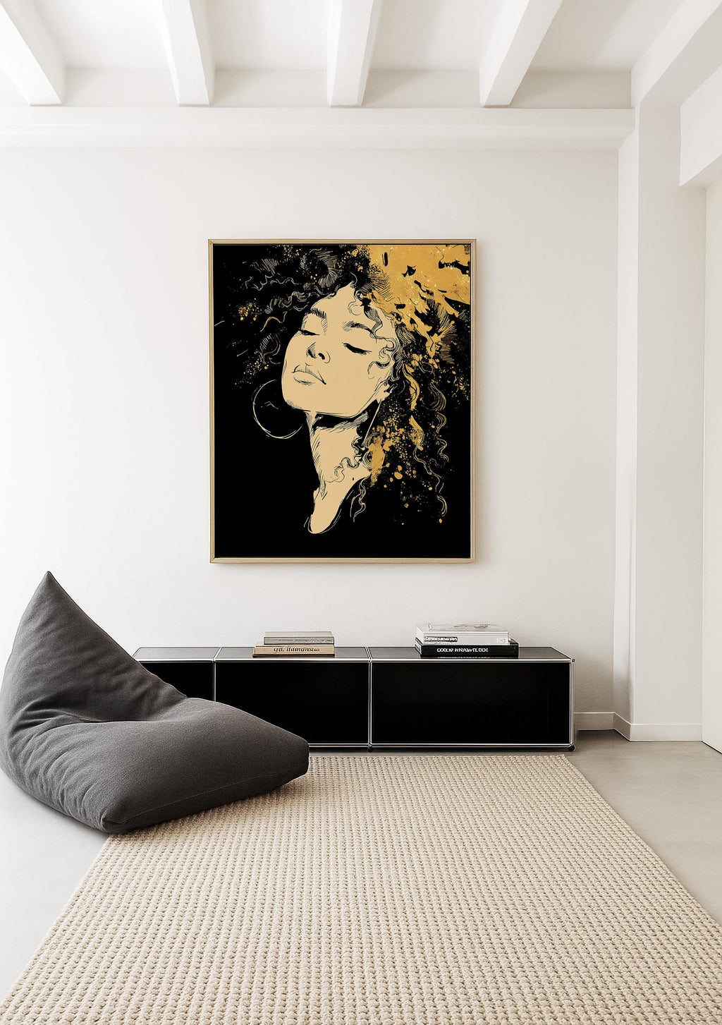 Black Gold Art Print, Woman Portrait Wall Art, Modern Afrocentric Decor