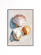 Seashell Wall Art Print, Scallop Shell Poster, Neutral Coastal Bathroom Decor