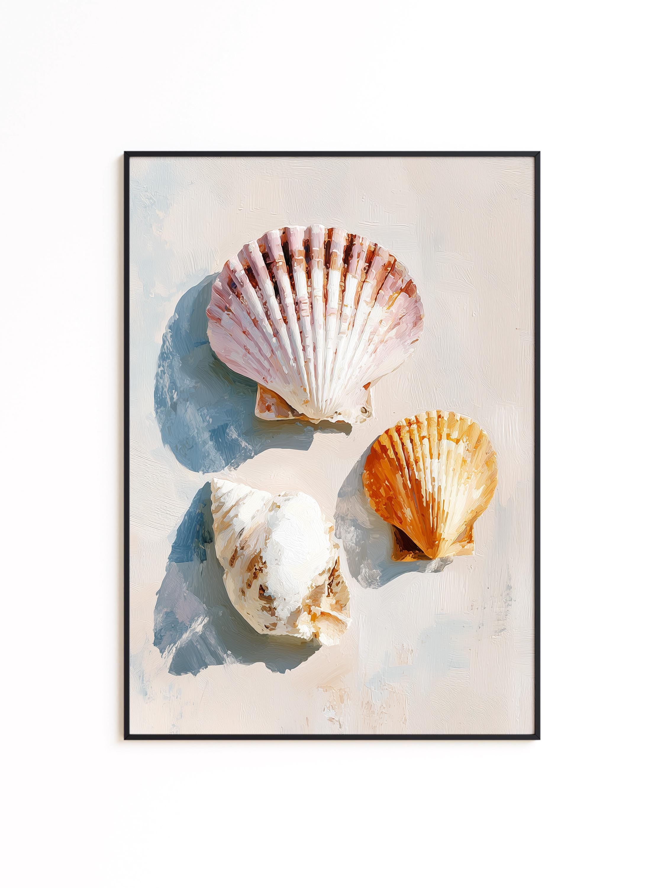 Seashell Wall Art Print, Scallop Shell Poster, Neutral Coastal Bathroom Decor