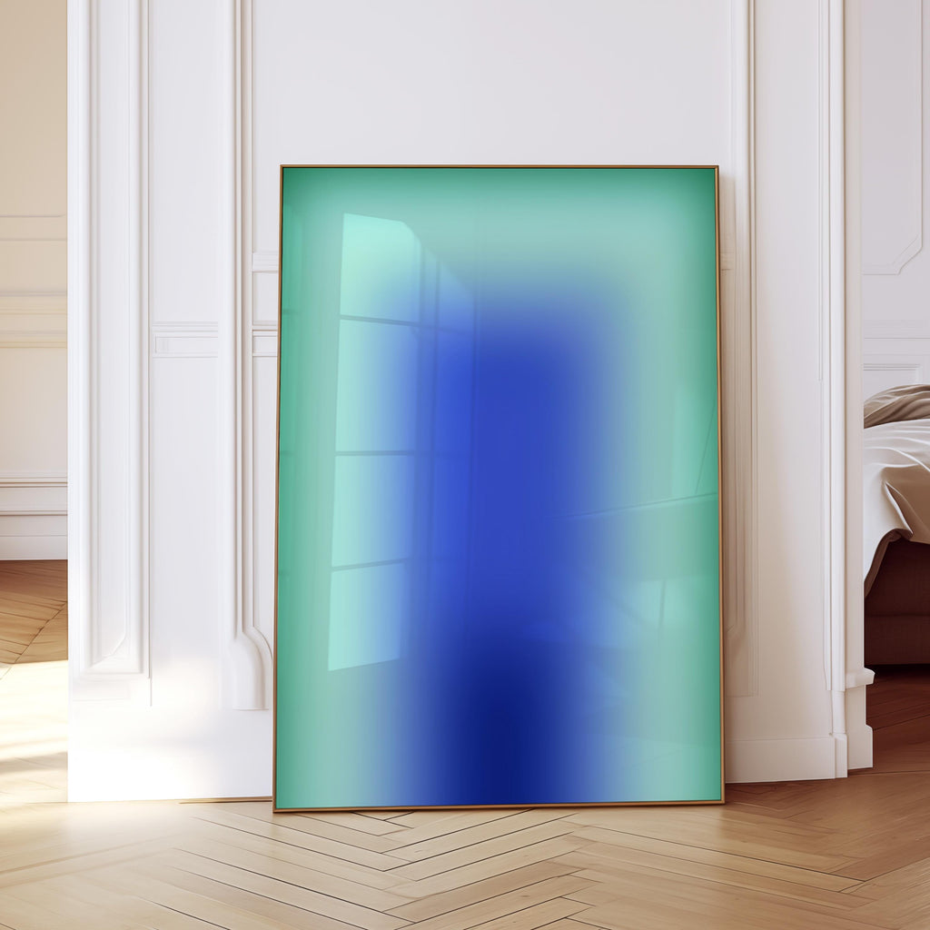 Blue Green Wall Art Print, Aqua Gradient Abstract Poster, Modern Room Decor
