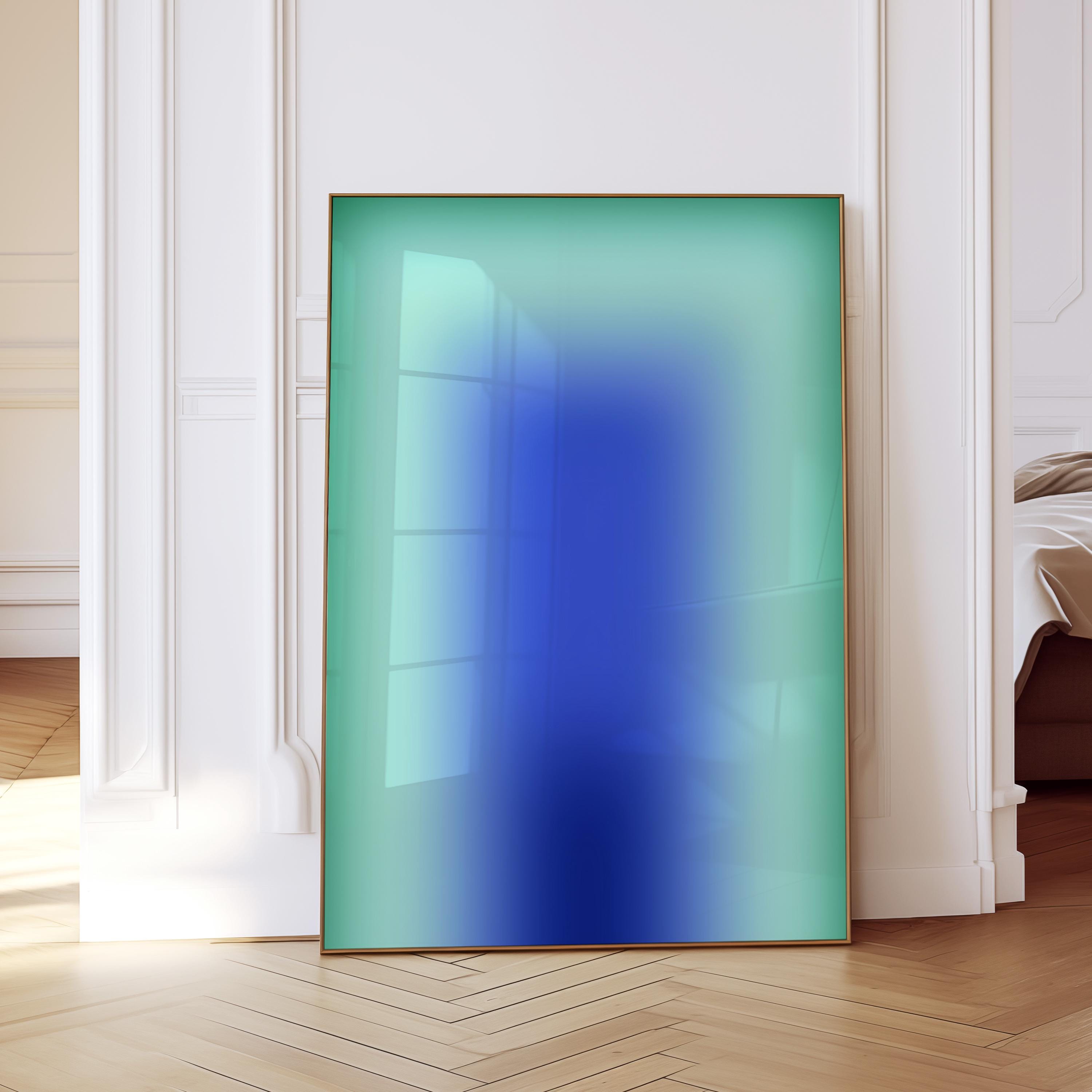 Blue Green Wall Art Print, Aqua Gradient Abstract Poster, Modern Room Decor