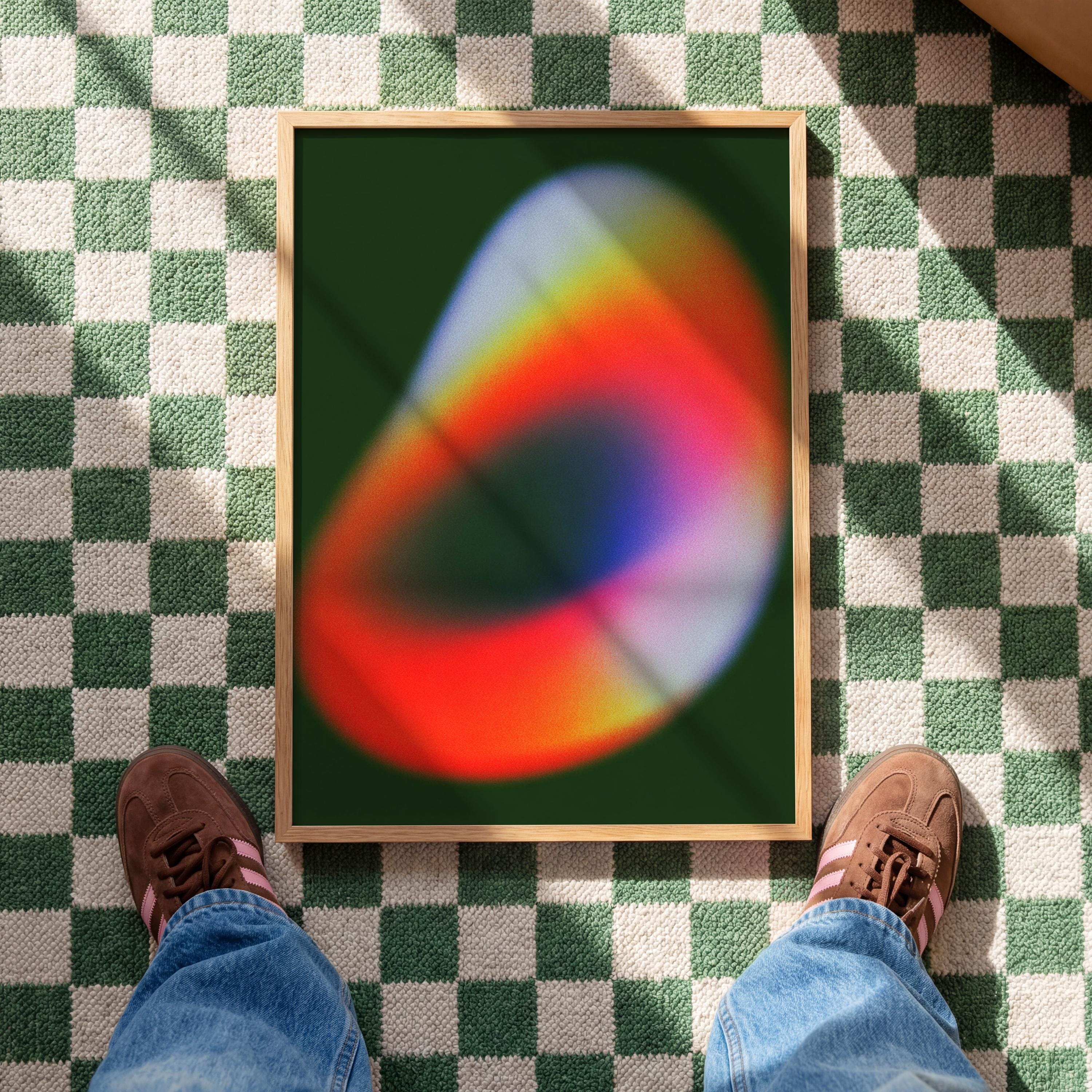 Colorful Abstract Gradient Art Print, Modern Neon Shape Poster, Dark Green Decor