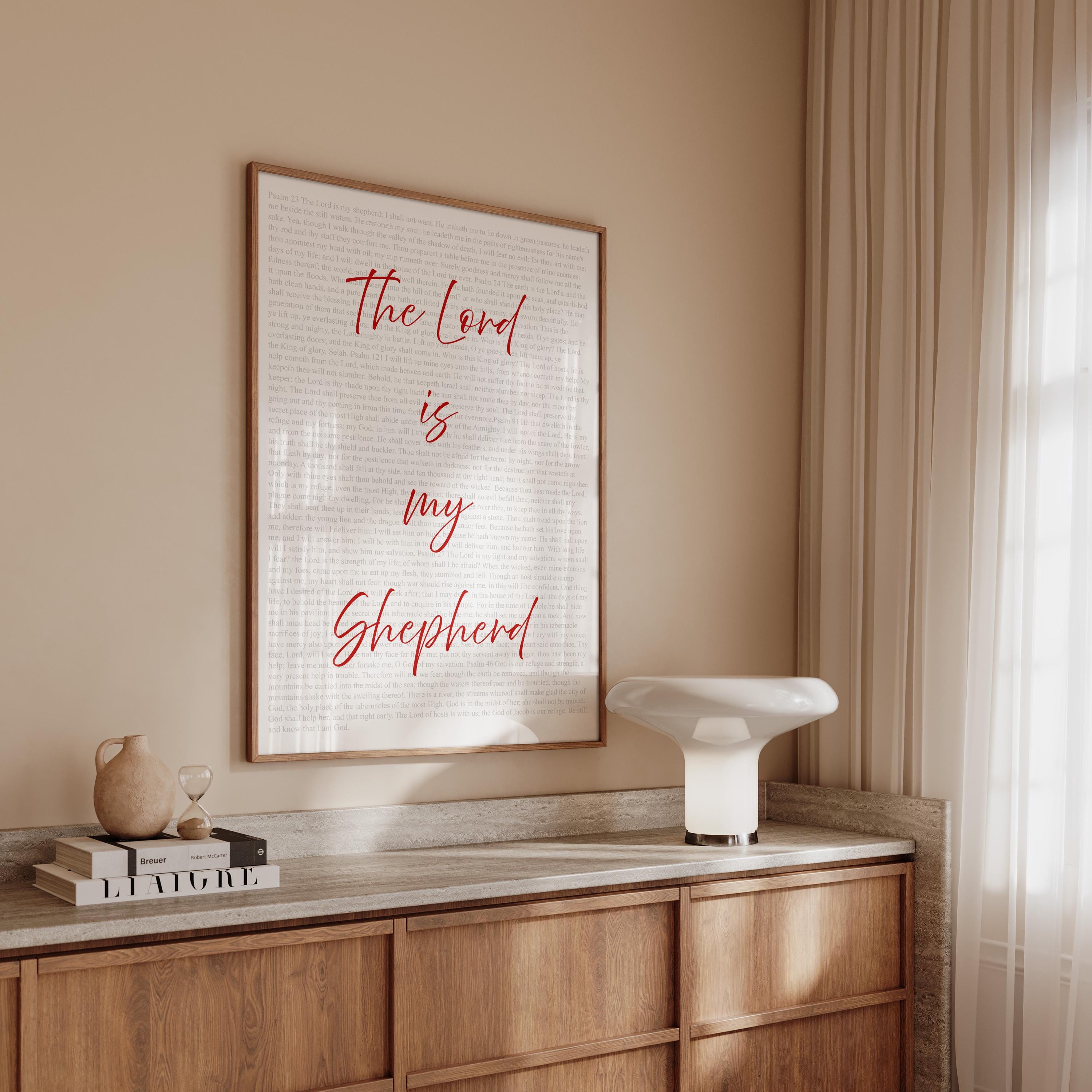 Psalm 23 Print, The Lord Is My Shepherd Wall Art, Christian Bible Verse Decor