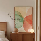 Sage Green Peach Abstract Wall Art, Soft Pastel Shape Print, Minimal Modern Decor