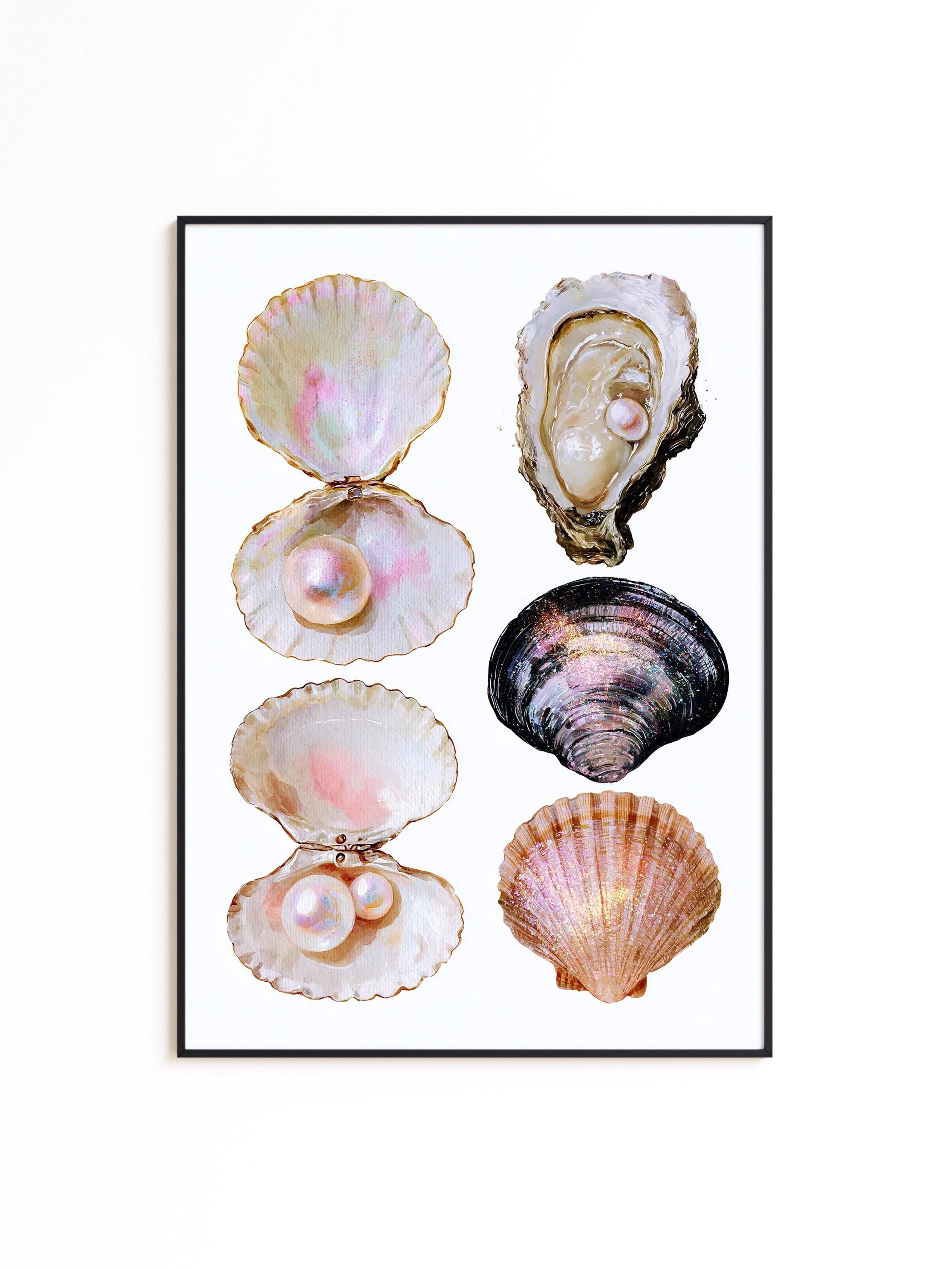 Seashell Wall Art Print, Oyster Pearl Poster, Coastal Beach Decor