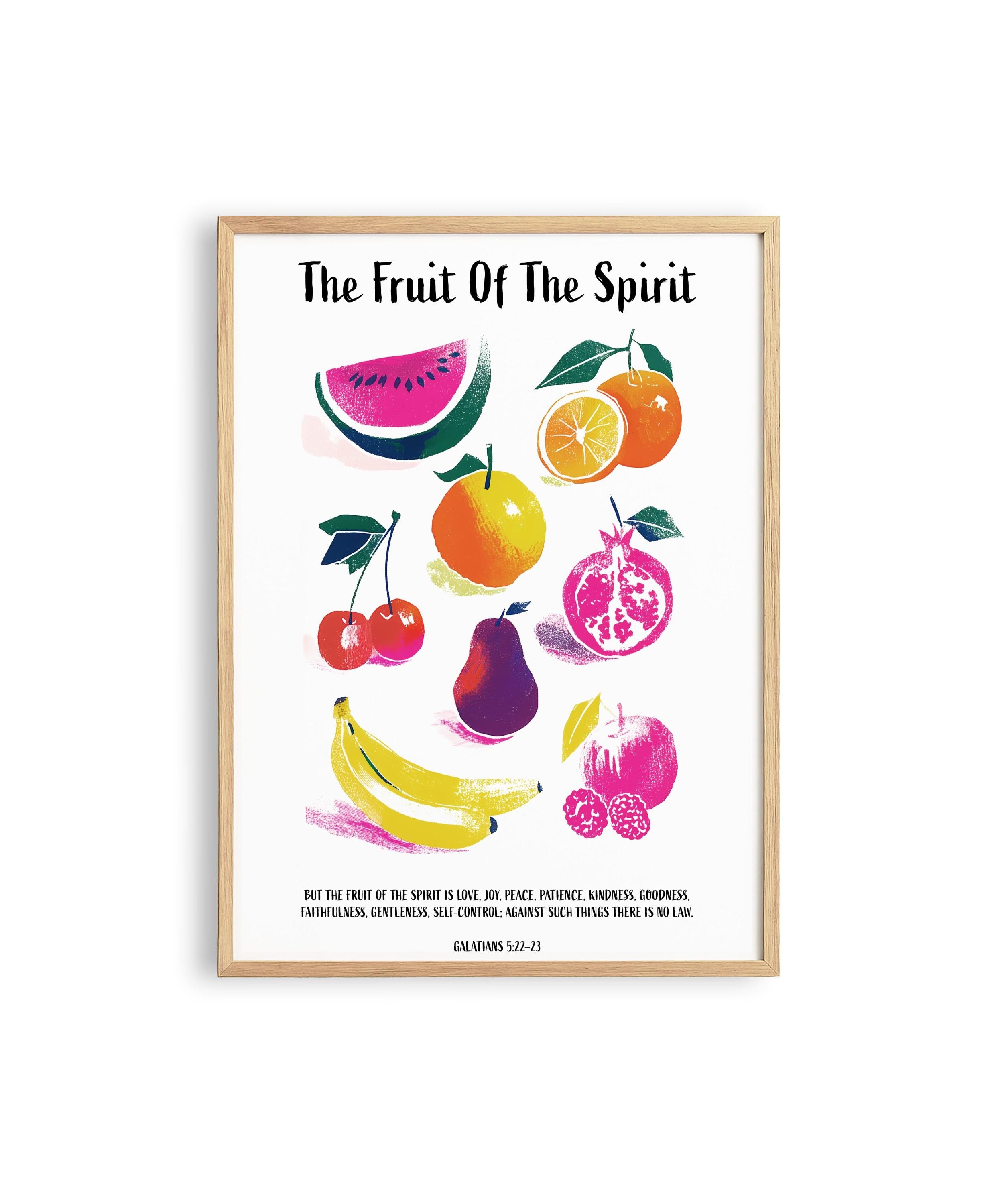 Fruit of the Spirit Wall Art Print, Galatians 5:22-23 Poster, Christian Fruit Decor
