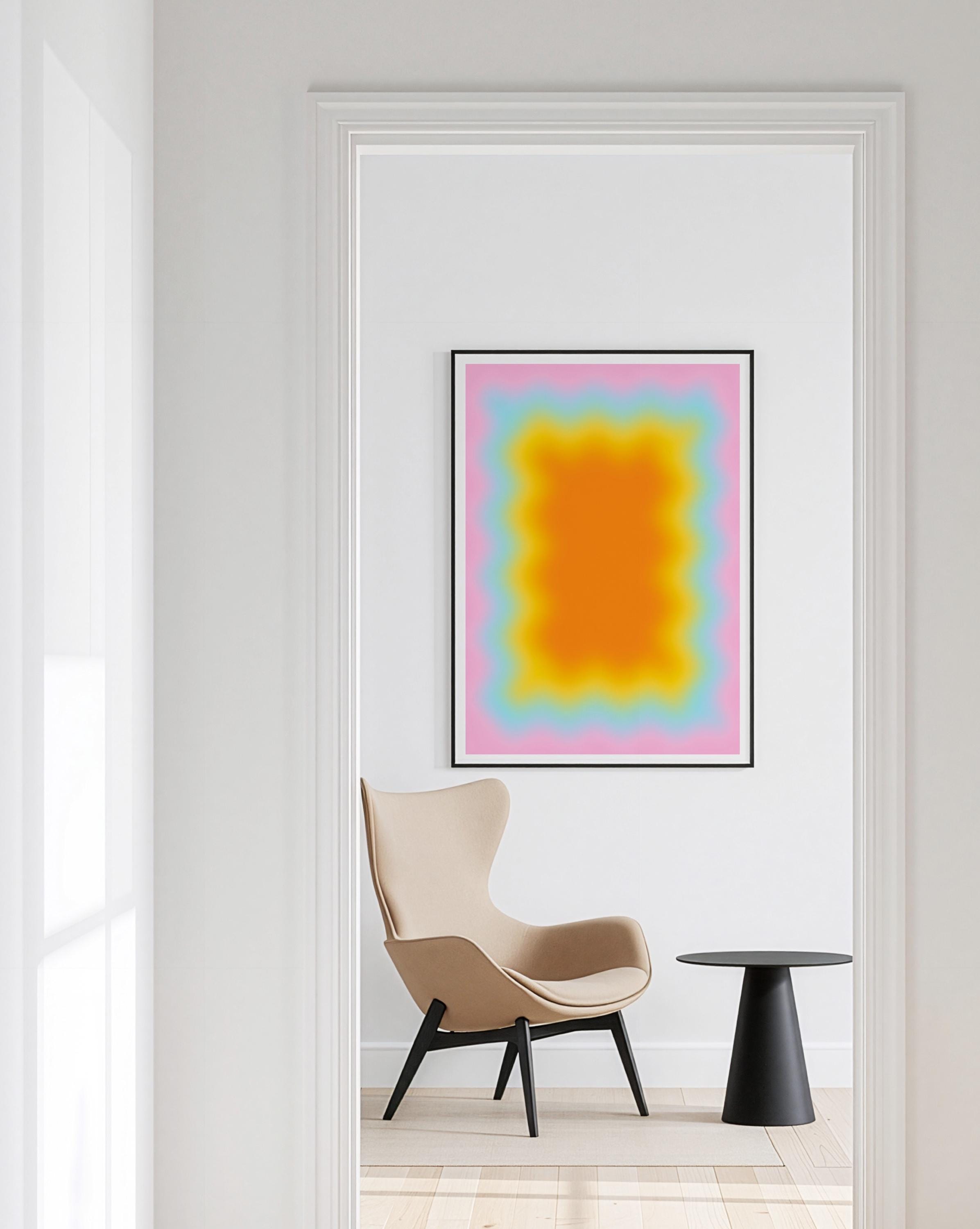 Pastel Abstract Art Print, Candy Color Gradient, Pink Wavy Wall Decor, Kids Nursery Canvas Wall Art