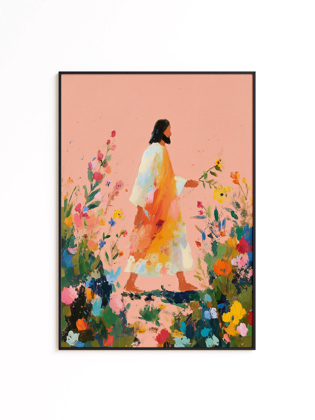 Jesus Walking Through Flowers Print, Christian Wall Art, Faith Inspired Floral Painting, Bible Decor Printable Wall Art