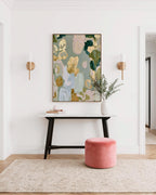 Sage Green Floral Art Print, Gold Abstract Botanical Painting, Soft Wall Decor