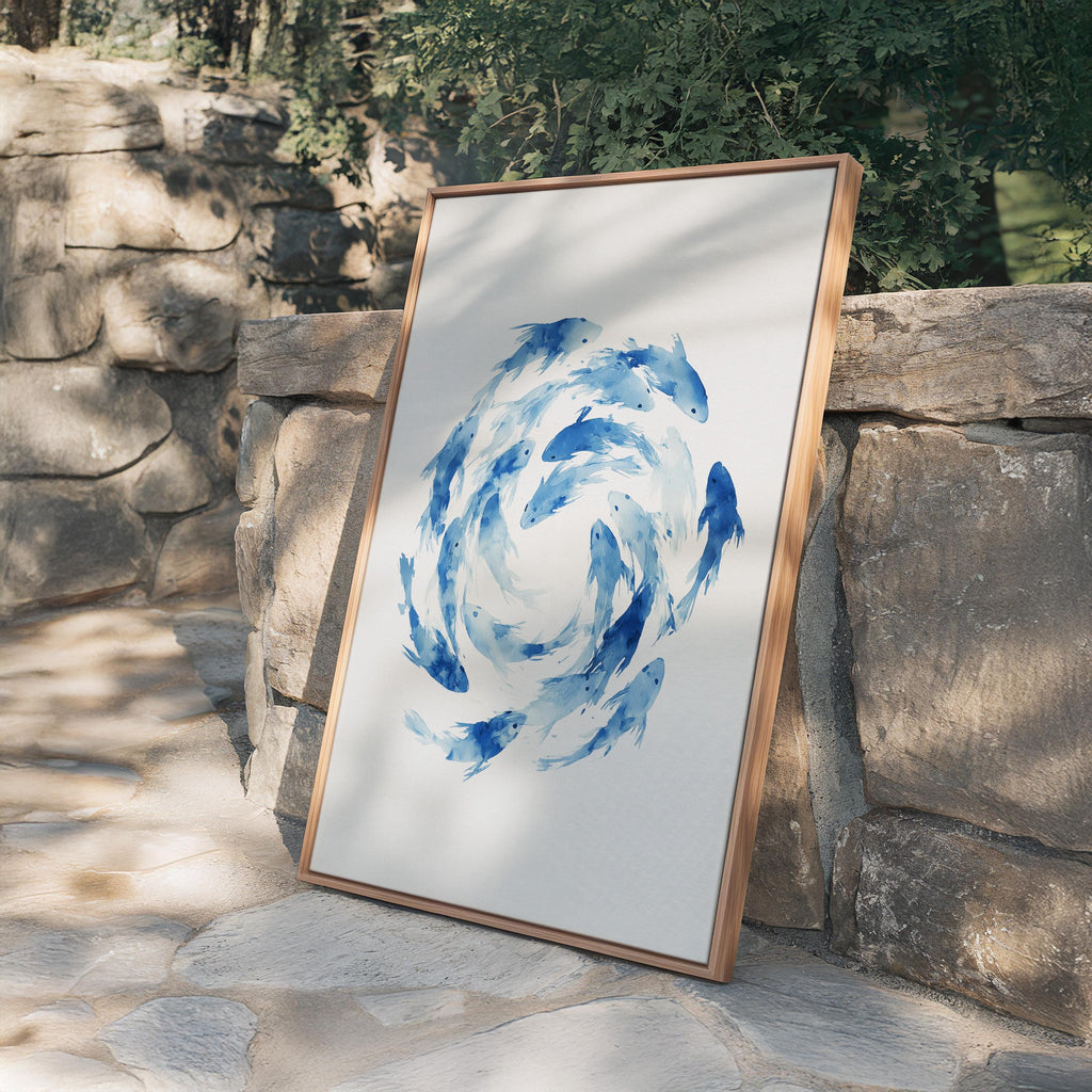 Fish Wall Art Print, Blue Watercolor Fish Poster, Coastal Bathroom Decor