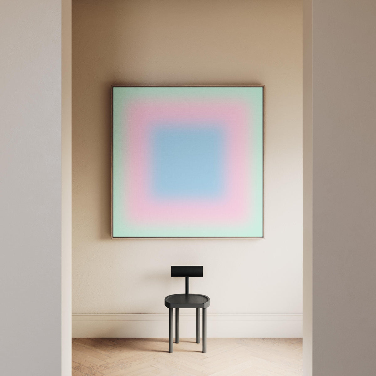 Pastel Wall Art, Mint Green Pink Blue Gradient Print, Minimalist Canvas Print, Square Abstract Wall Art