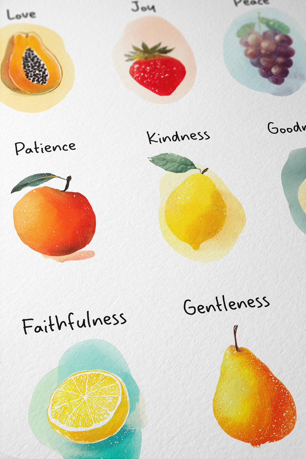 Fruit of the Spirit Chart Print, Christian Nursery Wall Art, Bible Verse Poster