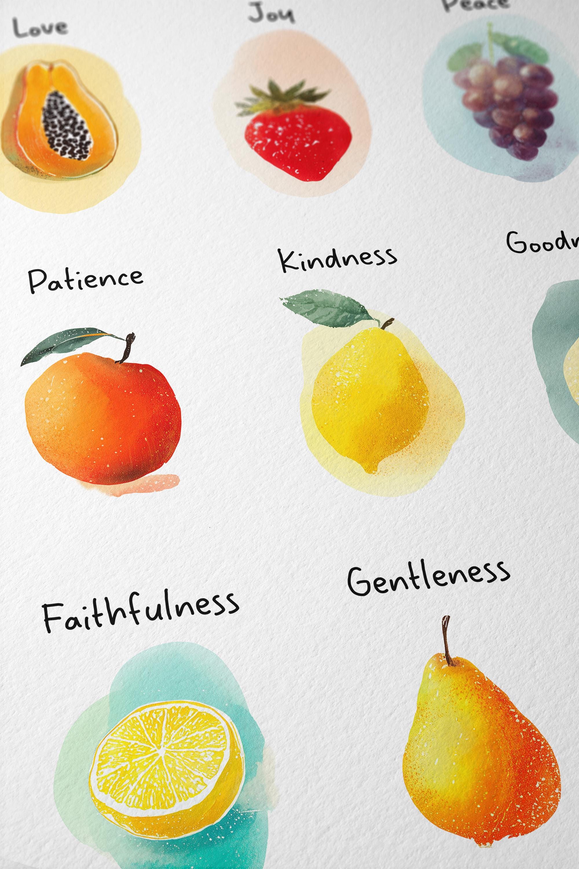 Fruit of the Spirit Chart Print, Christian Nursery Wall Art, Bible Verse Poster