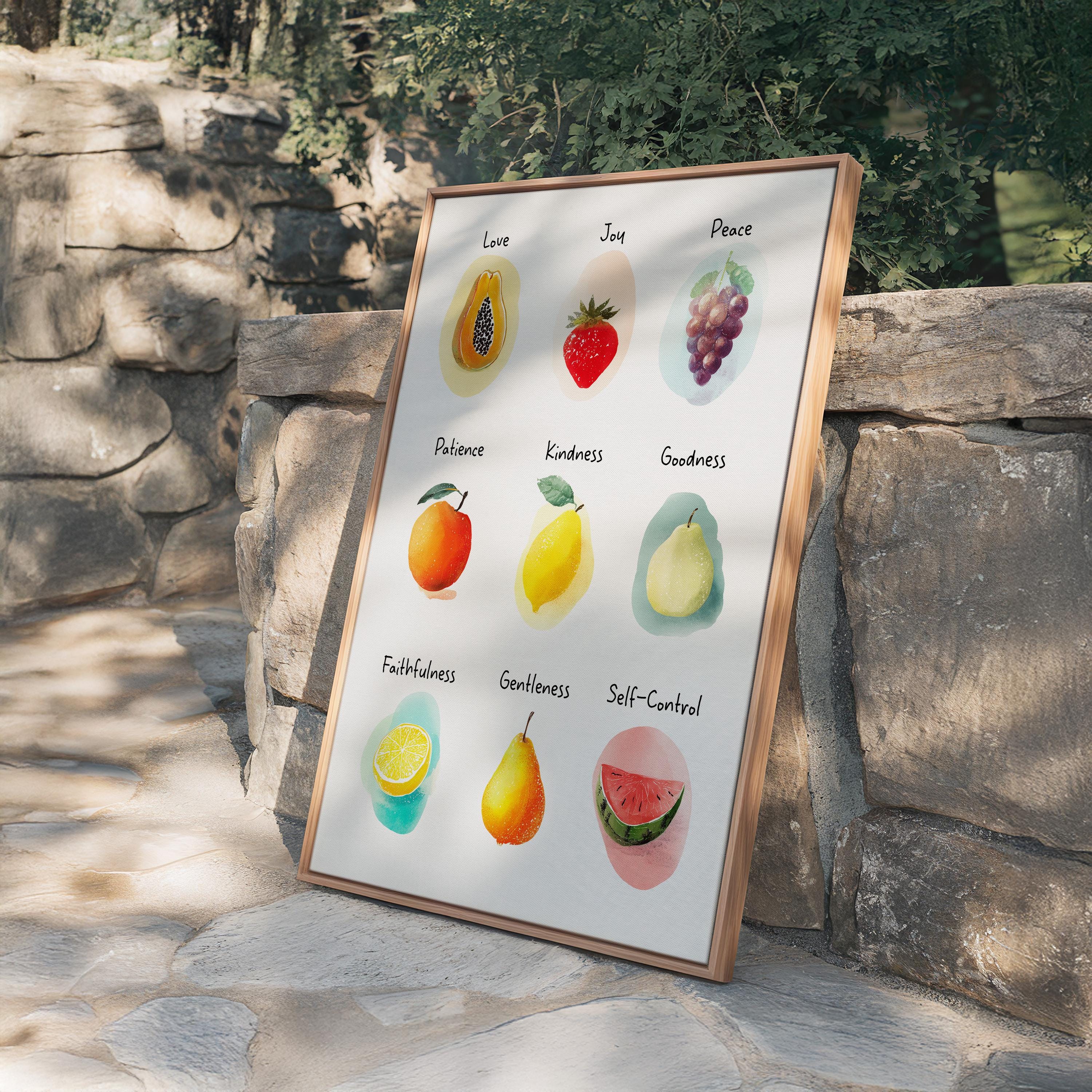 Fruit of the Spirit Chart Print, Christian Nursery Wall Art, Bible Verse Poster
