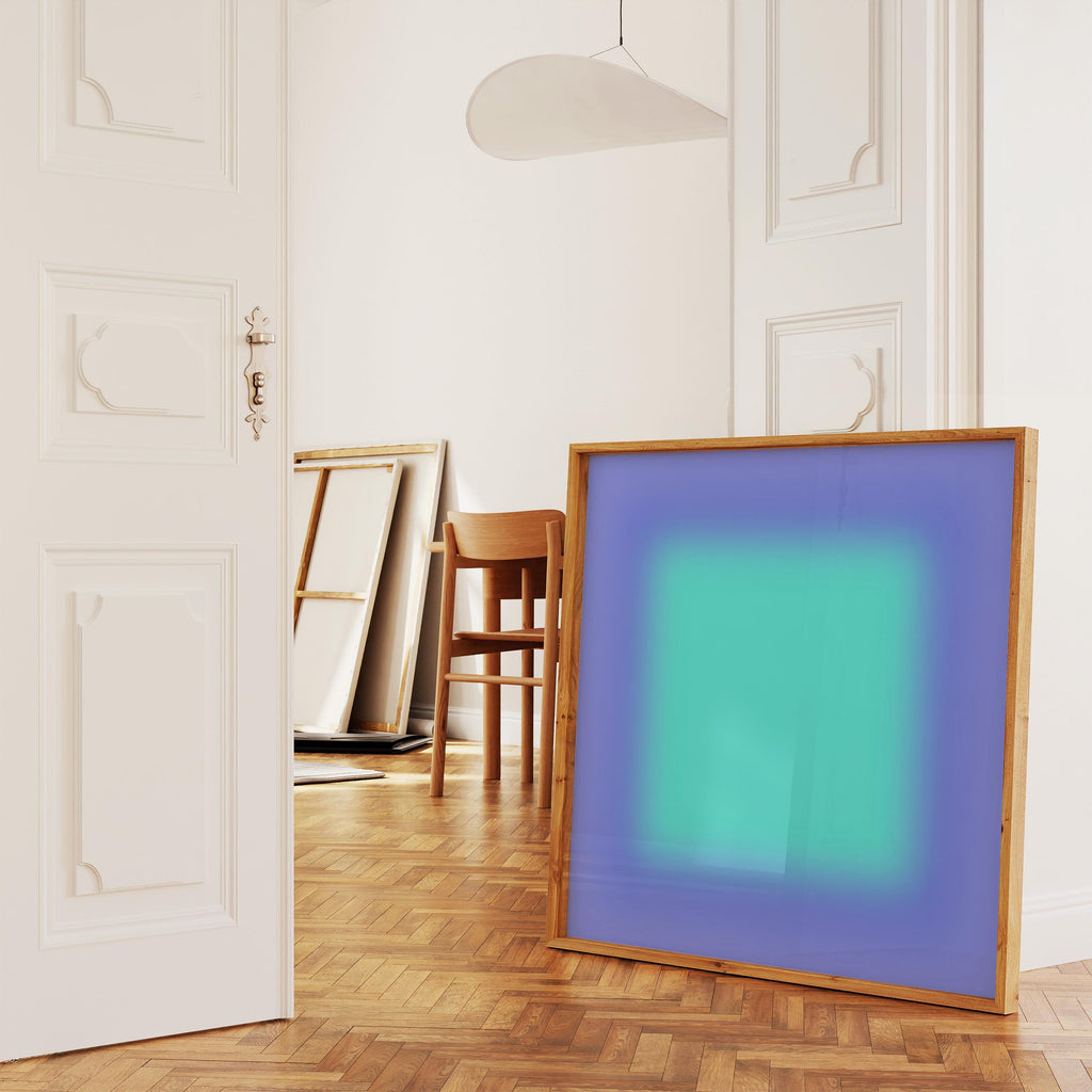 Aqua Gradient Art Print, Turquoise Blue Abstract, Modern Square Wall Decor