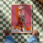 Western Cowgirl Art Print, Pink Cowgirl Wall Decor, Modern Rodeo Painting