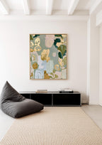 Sage Green Floral Art Print, Gold Abstract Botanical Painting, Soft Wall Decor