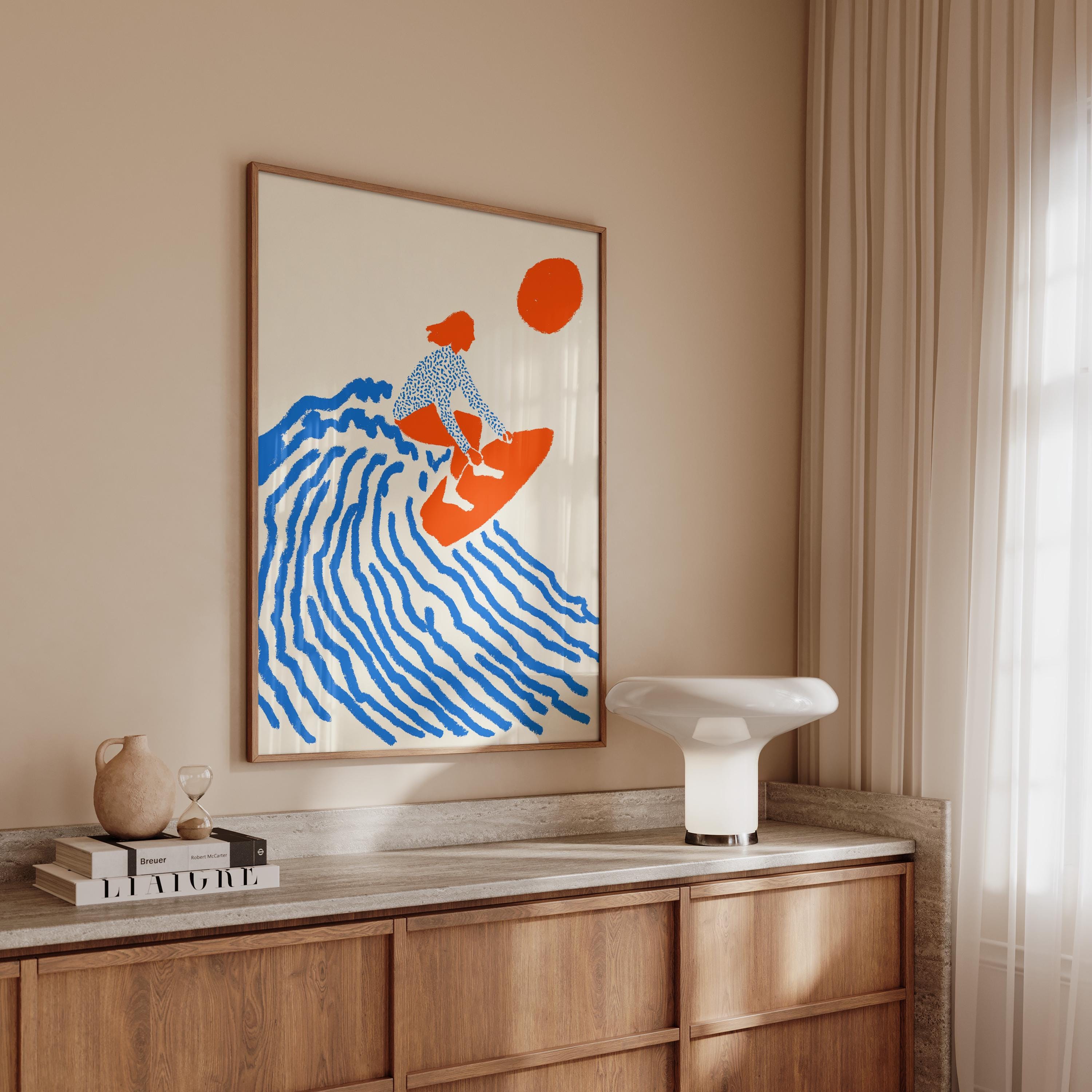 Coastal Wall Art Print, Surfer Art Print, Summer Beach Decor, Colorful Ocean Artwork for Home