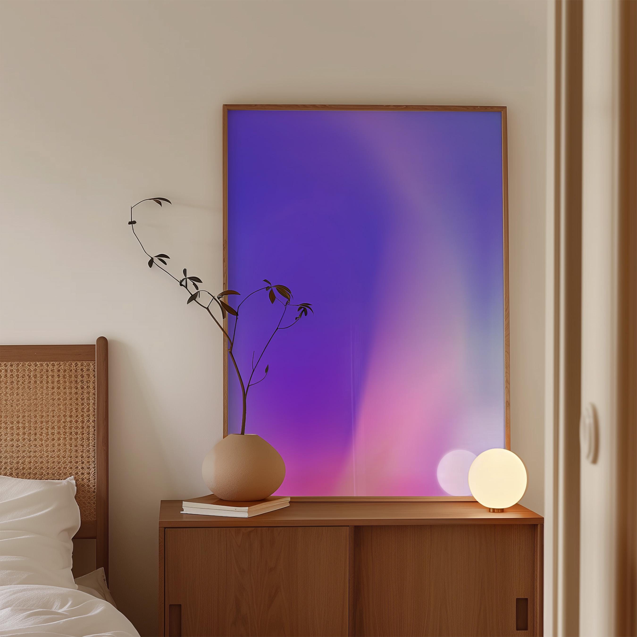Neon Purple Gradient Printable Wall Art, Abstract Modern Poster, Pink Lavender Minimal Decor