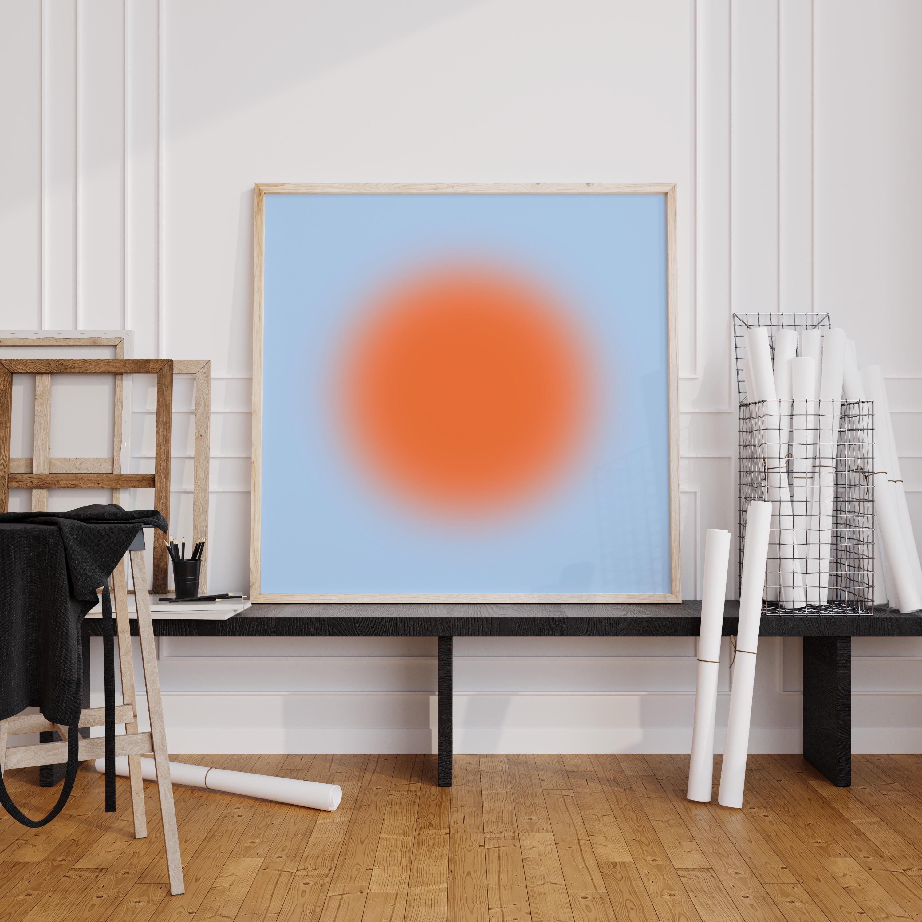 Orange Blue Abstract Art Print, Modern Gradient Sun Artwork, Minimal Contemporary Wall Decor Print