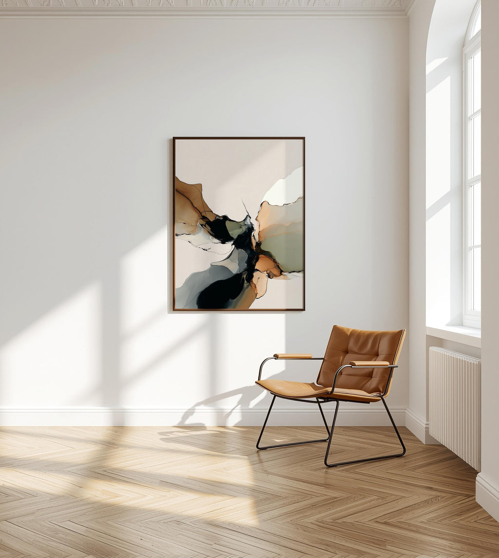 Fluid Abstract Art Print, Neutral Ink Painting, Modern Earth Tone Decor