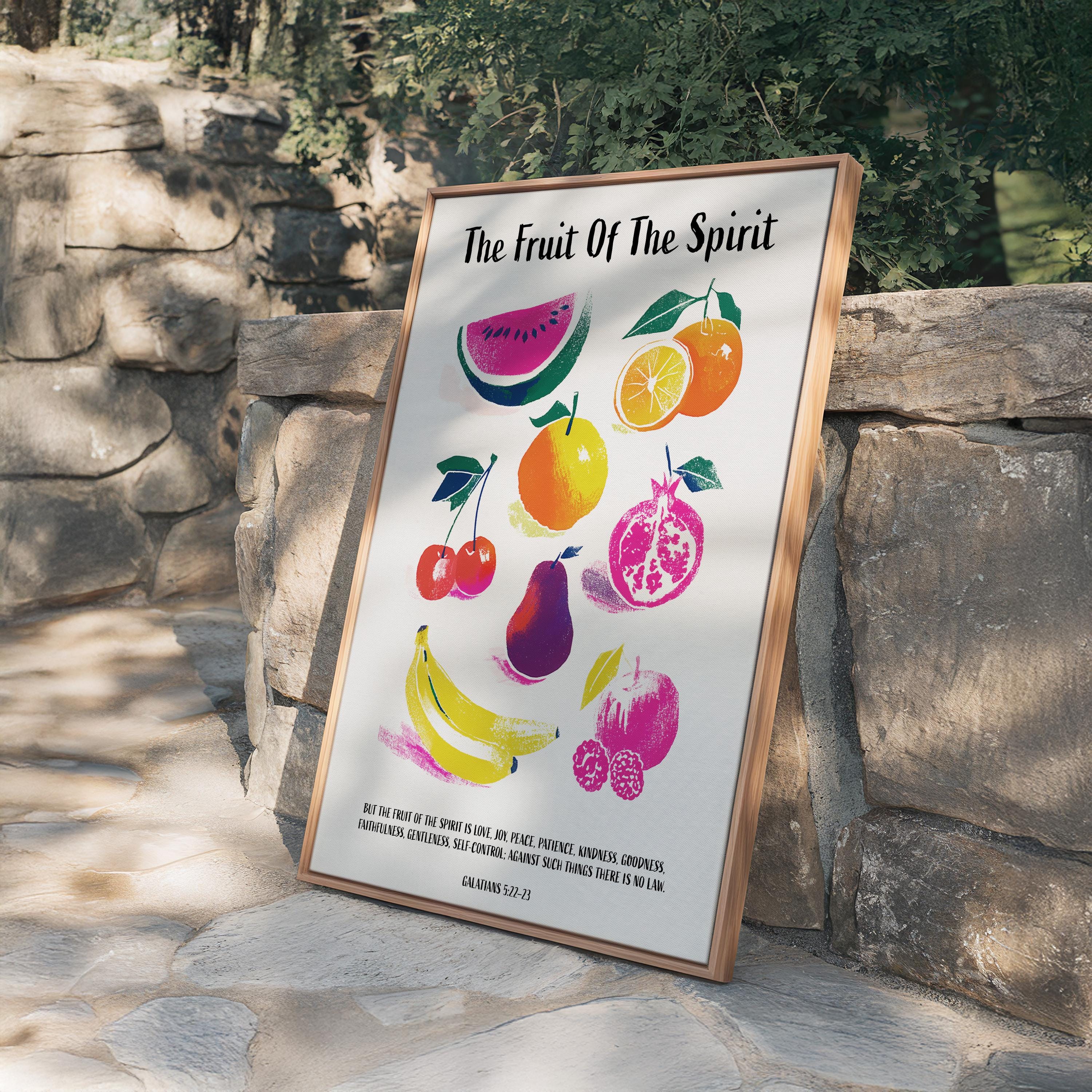 Fruit of the Spirit Wall Art Print, Galatians 5:22-23 Poster, Christian Fruit Decor
