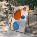 Orange Blue Abstract Art Print, Mid Century Modern Poster, Geometric Wall Decor