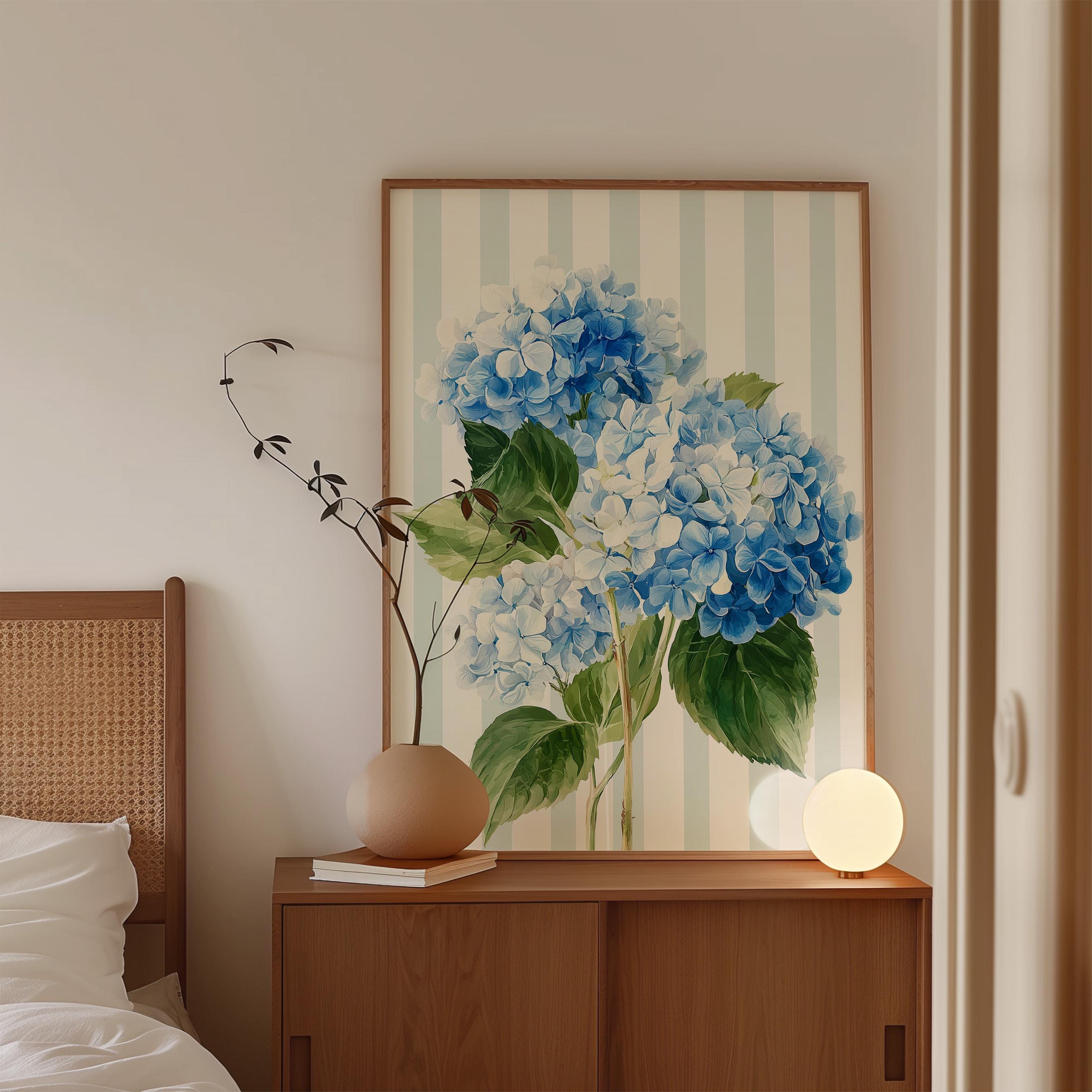 Hydrangea Printable Wall Art, Blue Floral Digital Download for Home Decor