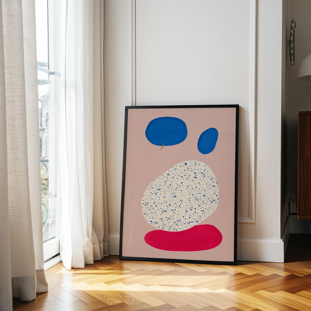 Blue Red Circle Abstract Shapes Art Print: Minimalist Modern Wall Decor