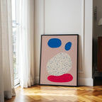 Blue Red Circle Abstract Shapes Art Print: Minimalist Modern Wall Decor