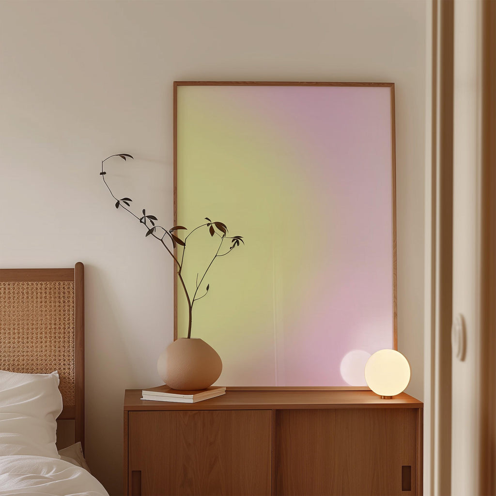 Pastel Yellow Lavender Gradient Art Print, Soft Minimal Abstract Wall Decor