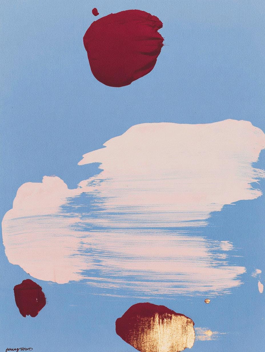 Blue Abstract Wall Art, Red Brush Stroke Painting, Modern Contemporary Poster Decor