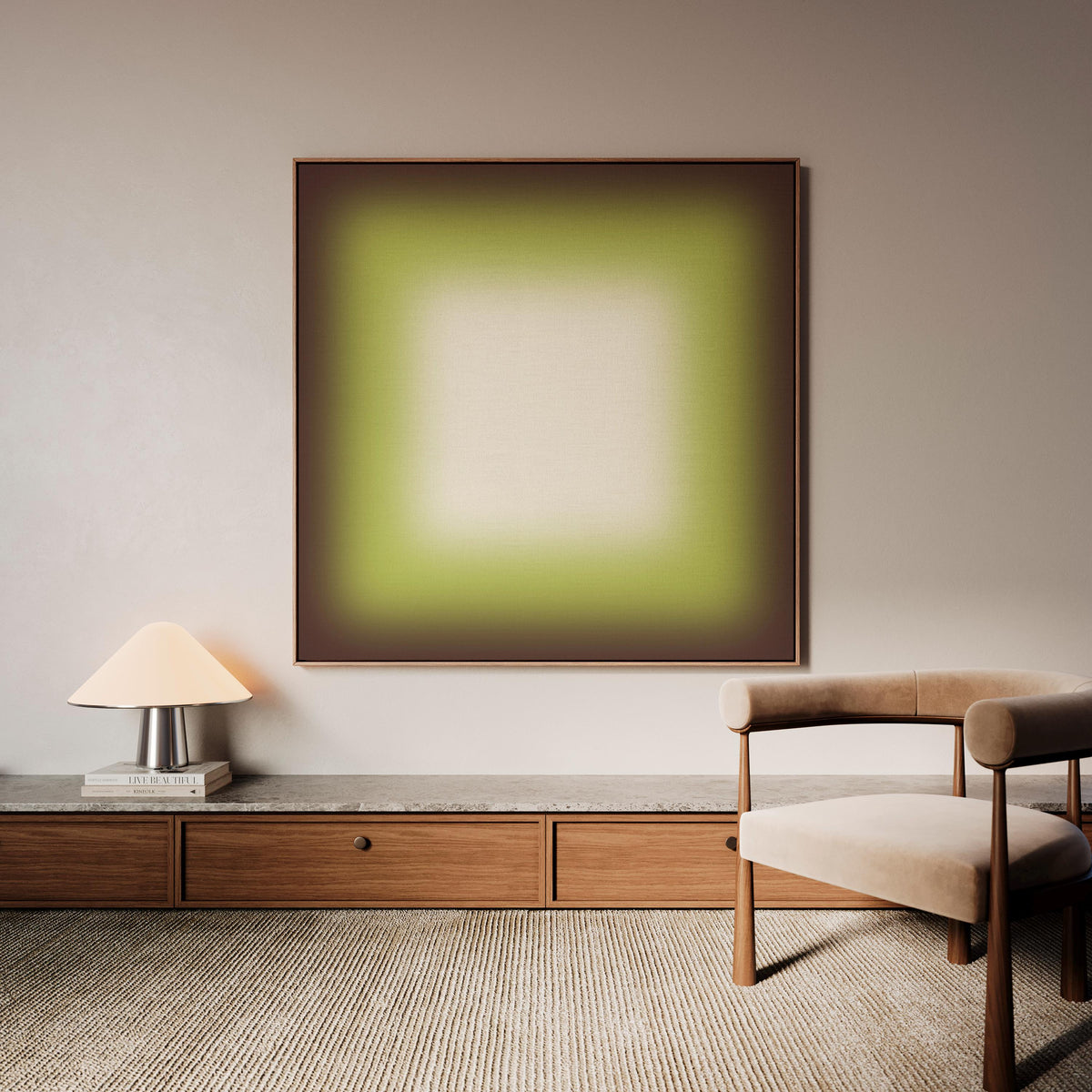 Avocado Green Wall Art, Minimalist Gradient Print, Earthy Framed Wall Art, Square Canvas Print