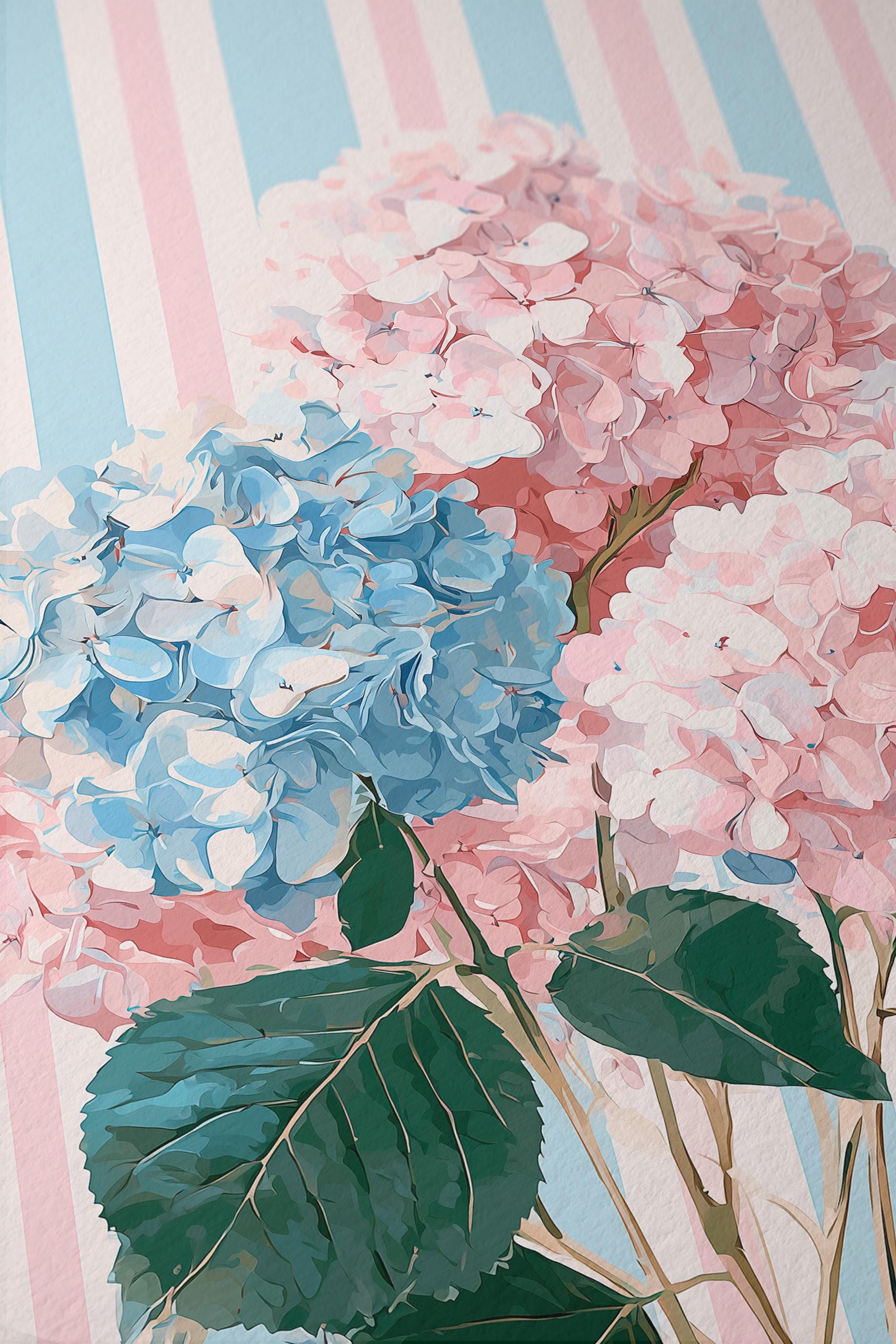 Hydrangea Wall Art Digital Download, Blue and Pink Floral Printable Home Decor