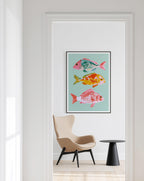 Fish Wall Art Print, Colorful Coastal Fish Poster, Nautical Bathroom Decor