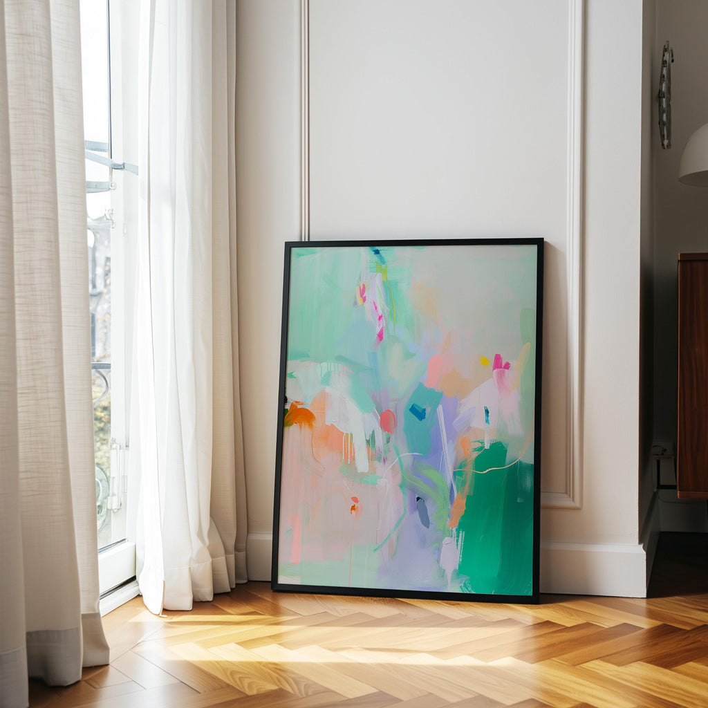Abstract Wall Art Print, Pastel Abstract Painting, Colorful Modern Decor, Mint Green Pink Printable Wall Art