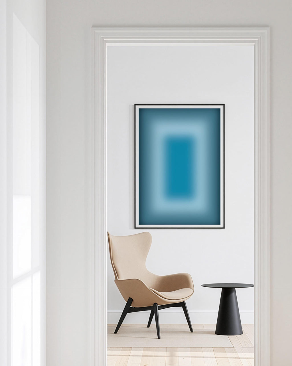 Blue Aura Art Print, Teal Gradient Poster, Moody Modern Wall Decor